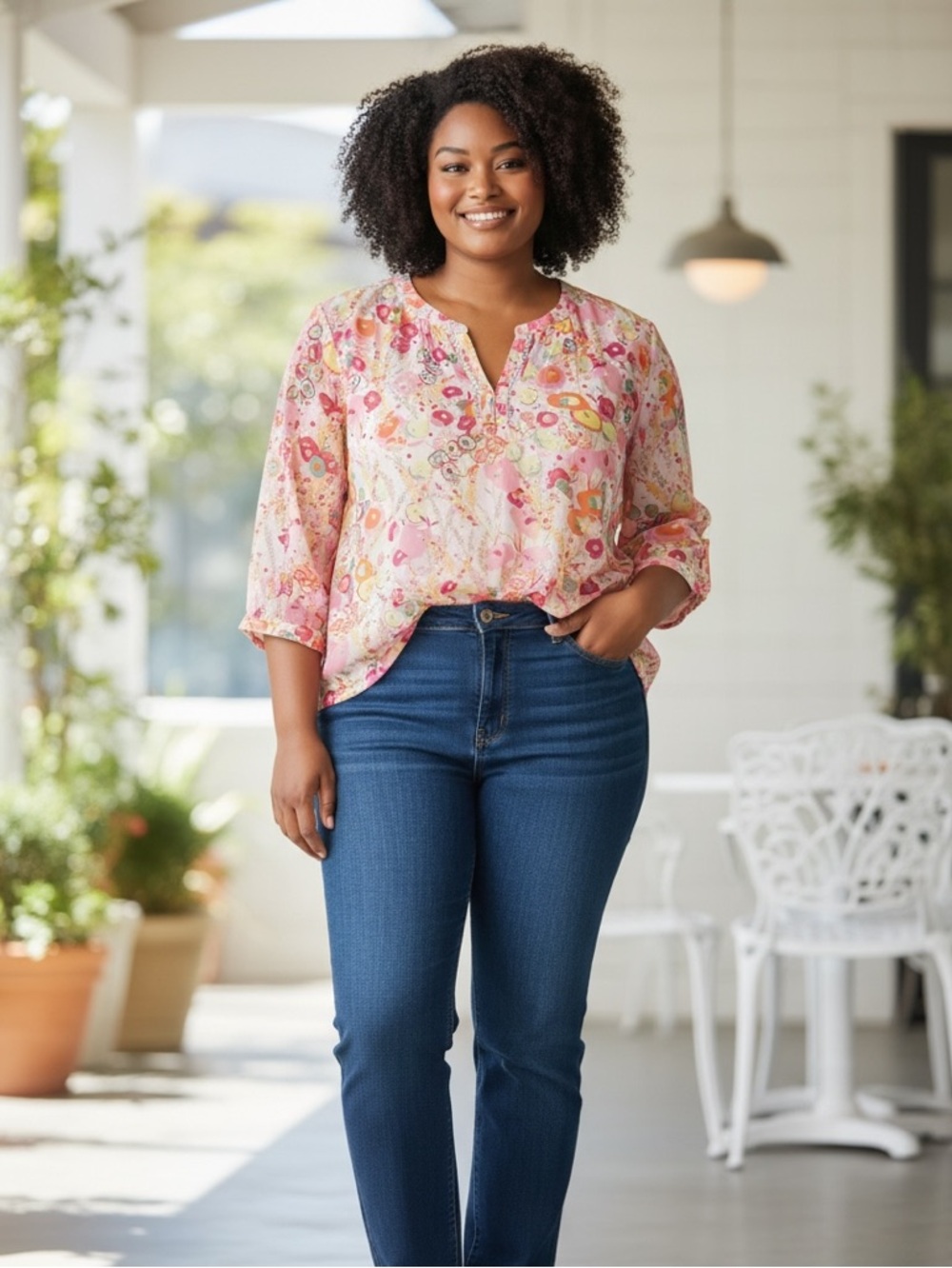 Talbots floral top semi sheer lightweight tunic in size 2X